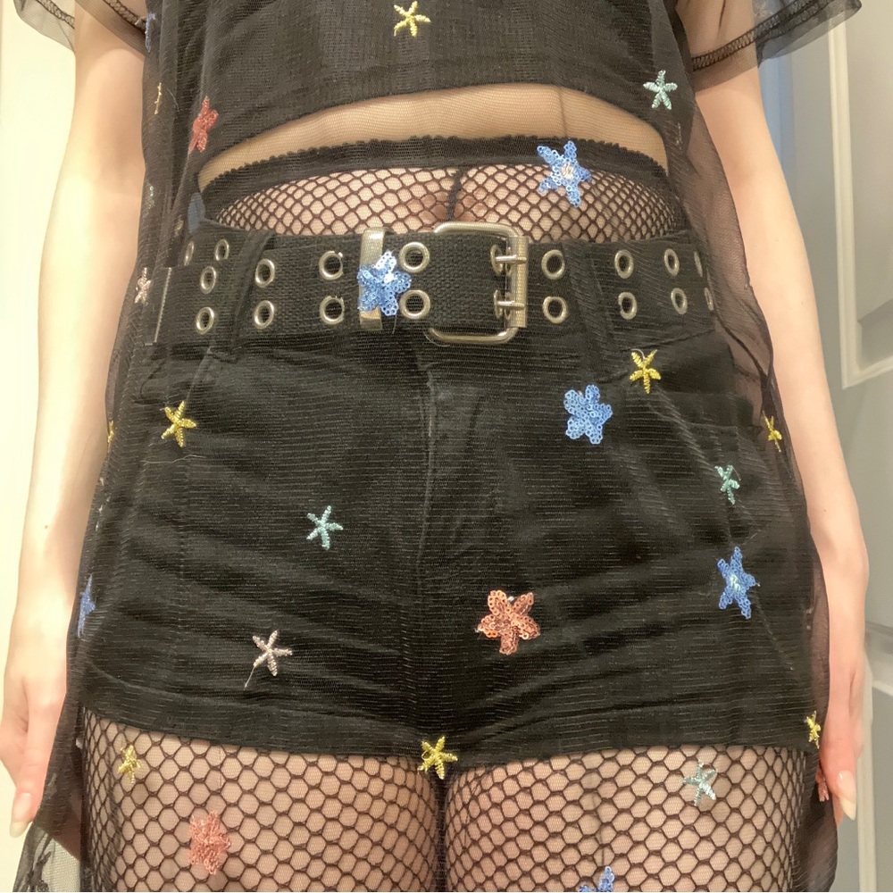 NEW BEAUTIFUL RARE CELESTIAL STAR EMBROIDERY BLACK MESH DRESS - Picture 9 of 15